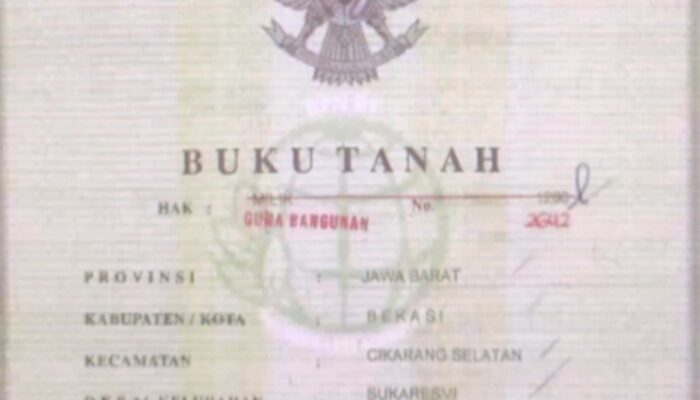 Telah Hilang Surat Sertifikat HAk Guna Bangunan Dengan Nomor 2642 Di Desa Sukaresmi Bekasi