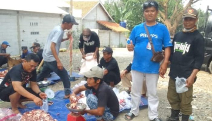 Pemerintah desa Mulyasari Ciampel Karawang potong dua ekor sapi dan delapan ekor domba/ kambing