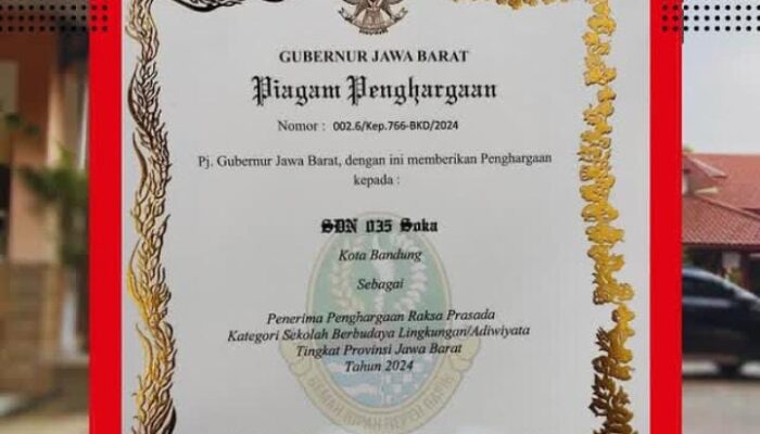 Berkat kinerja keras kepsek SDN 035 Soka beserta Jajaran pendidikan SDN Soka mendapatkan penghargaan Adiwiyata provinsi Jawa barat.