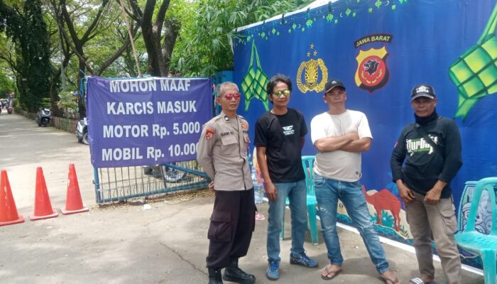 Posko Polsek Ciampel Jaga Pintu Masuk Wisata Danau Cipule bersama Karang Taruna Cipule