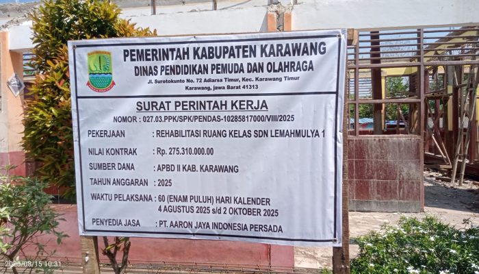 Diduga Minim Pengawasan, Proyek Rehabilitasi SDN Lemahmulya 1 Karawang Sarat Kejanggalan.