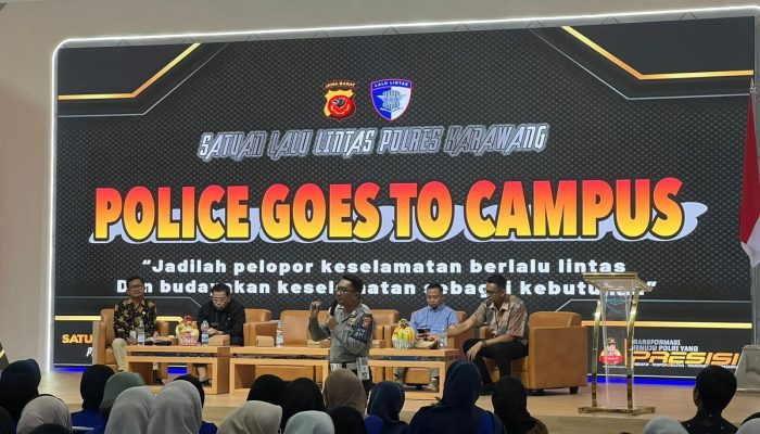 Satlantas Polres Karawang dan Bapenda Karawang Gelar Police Goes to Campus dan Sosialisasi Opsen PKB di Kampus UBP